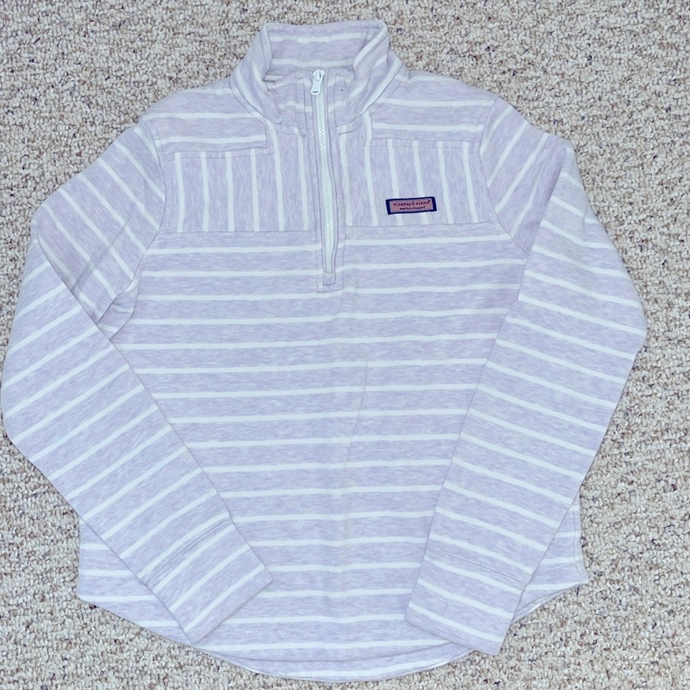 Vineyard Vines White and Gray Striped Pullover